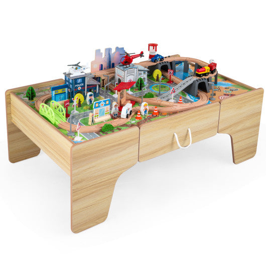 110-Piece Wooden Train Table for Toddlers 3+ Years Old