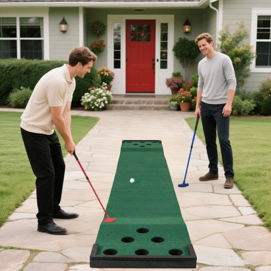 11 FT Indoor Outdoor Putting Green Mat with 2 Adjustable Putters and 6 Balls