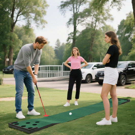 11 FT Indoor Outdoor Putting Green Mat with 2 Adjustable Putters and 6 Balls