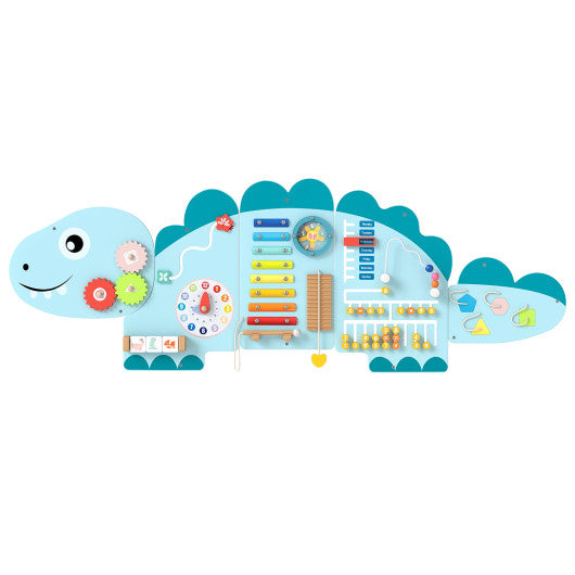 11-in-1 Dinosaur Activity Wall Busy Board Panels for Toddlers Education and Early Development-Blue