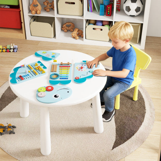 11-in-1 Dinosaur Activity Wall Busy Board Panels for Toddlers Education and Early Development-Blue