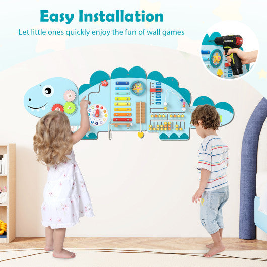11-in-1 Dinosaur Activity Wall Busy Board Panels for Toddlers Education and Early Development-Blue