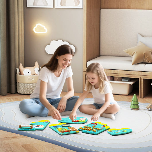 11-in-1 Dinosaur Activity Wall Busy Board Panels for Toddlers Education and Early Development-Green