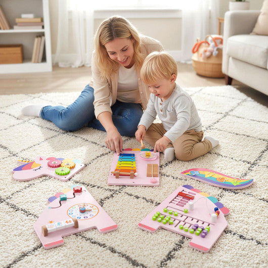 11-in-1 Dinosaur Activity Wall Busy Board Panels for Toddlers Education and Early Development-Pink