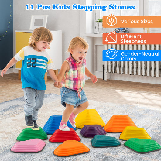 11 Pieces Kids Stepping Stones Stackable Balance Blocks Indoor Outdoor-Multicolor