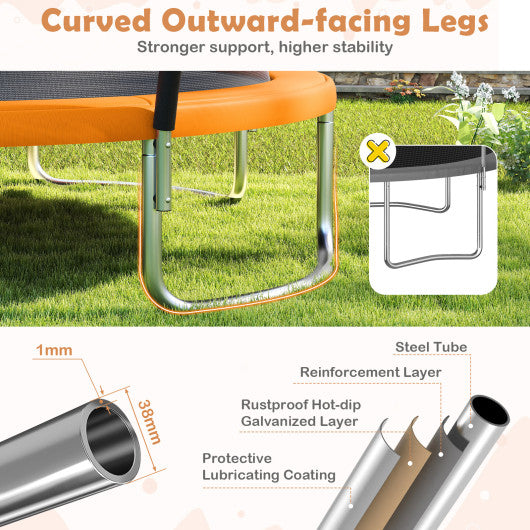 12FT Outdoor Trampoline Heavy-Duty Recreational Trampoline with Safety Enclosure Net-Orange