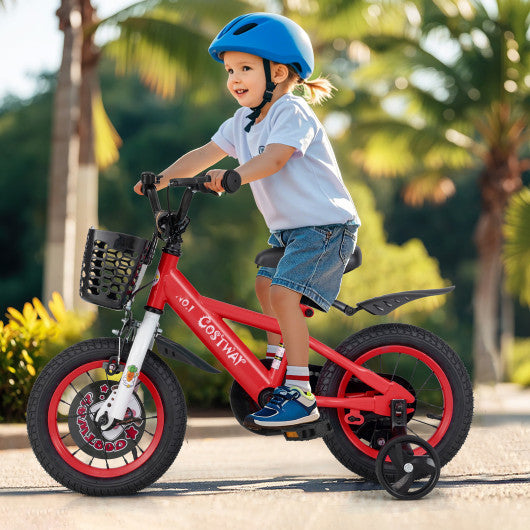 12 Inch Kids Bike Adjustable with Storage Basket and Double Brake for 3-4 Years Old-12 inches