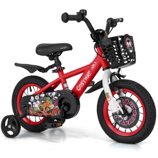 12 Inch Kids Bike Adjustable with Storage Basket and Double Brake for 3-4 Years Old-12 inches