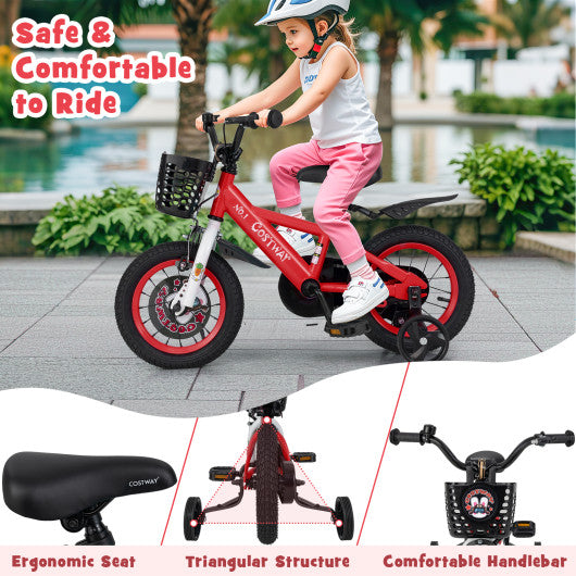 12 Inch Kids Bike Adjustable with Storage Basket and Double Brake for 3-4 Years Old-12 inches