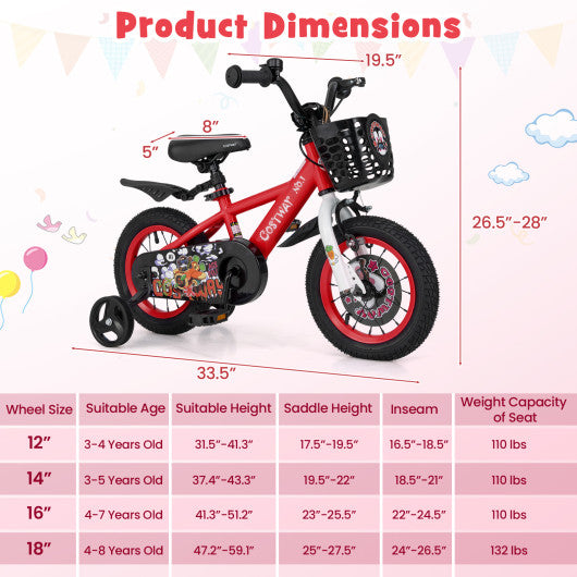 12 Inch Kids Bike Adjustable with Storage Basket and Double Brake for 3-4 Years Old-12 inches