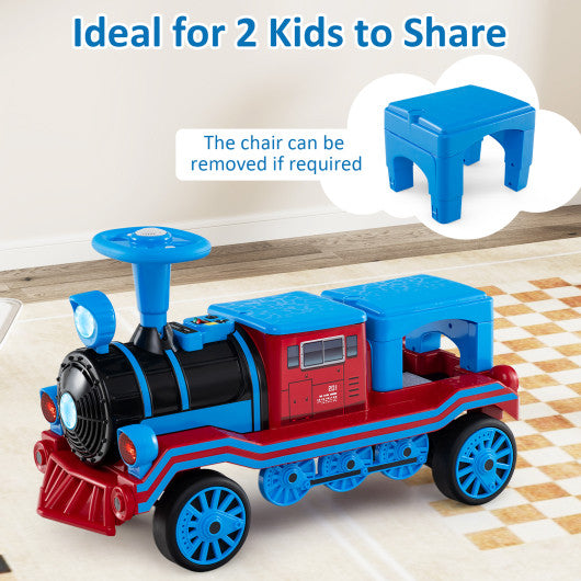 12V 2-Seater Ride on Toy with Train Whistle and Removable Chair-Blue