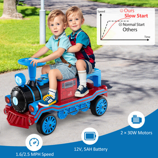 12V 2-Seater Ride on Toy with Train Whistle and Removable Chair-Blue
