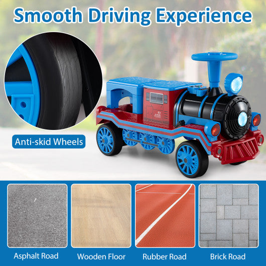 12V 2-Seater Ride on Toy with Train Whistle and Removable Chair-Blue