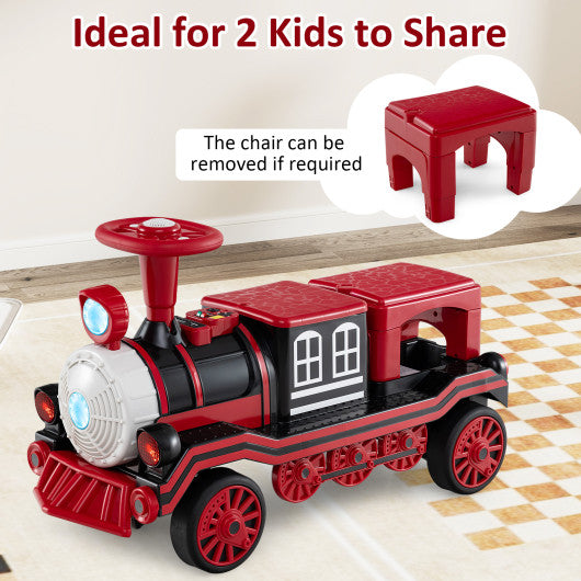 12V 2-Seater Ride on Toy with Train Whistle and Removable Chair-Red