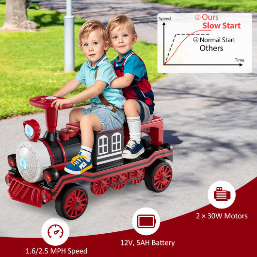 12V 2-Seater Ride on Toy with Train Whistle and Removable Chair-Red