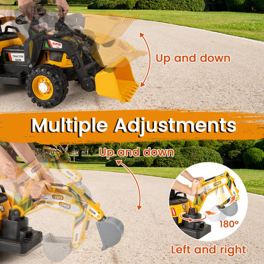 4-in-1 Kids Ride on Tractor 12V Excavator Bulldozer with Remote Control-Yellow