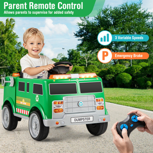 12V Battery Powered Electric Vehicle with Remote Control and Trash Bin-Green