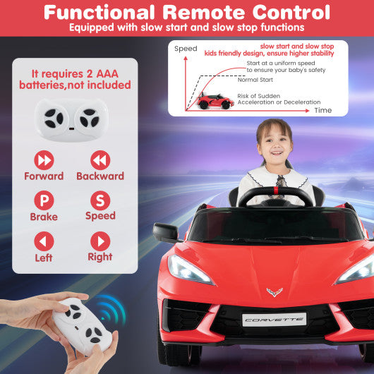 12V Electric Kids Ride On Car Licensed Chevrolet Corvette C8 with Remote Control Ages 3+ Years Old-Red
