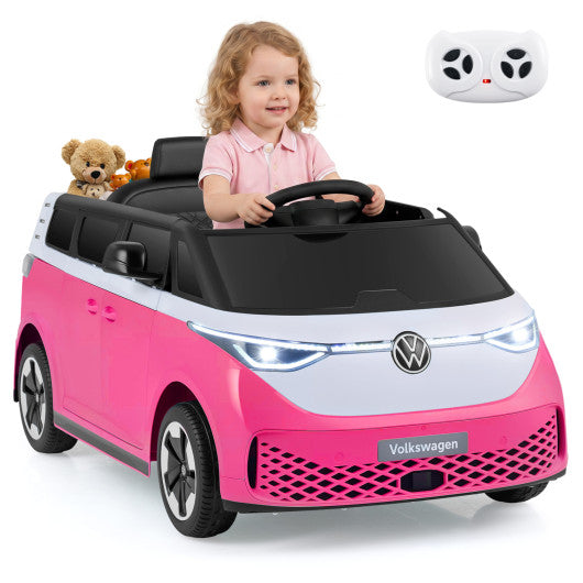 12V Kids Electric Car Bus with Music and LED Headlights Licensed Volkswagen-Pink
