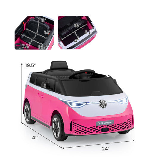 12V Kids Electric Car Bus with Music and LED Headlights Licensed Volkswagen-Pink