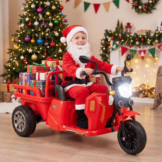 12V Kids Motorcycle with 3 Wheels and Trailer and Shovel Ride On Tractor-Red