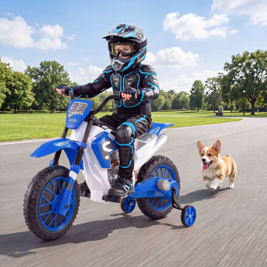 12V Kids Motorcycle with Training Wheels and Spring Suspension-Navy
