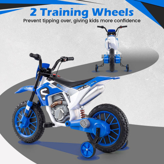 12V Kids Motorcycle with Training Wheels and Spring Suspension-Navy