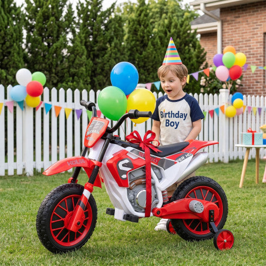 12V Kids Motorcycle with Training Wheels and Spring Suspension-Red