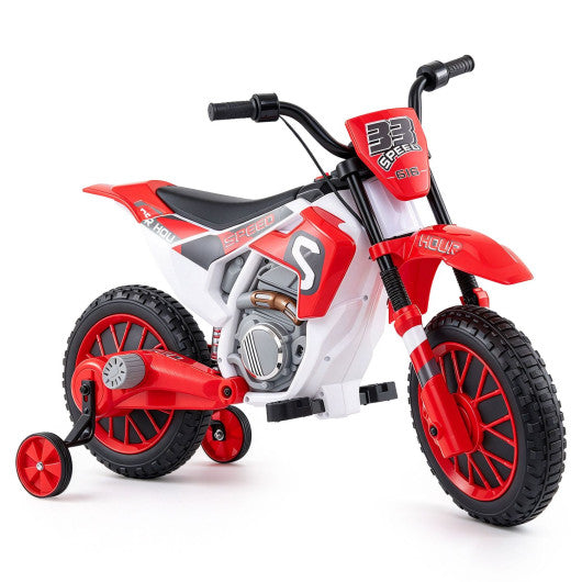 12V Kids Motorcycle with Training Wheels and Spring Suspension-Red