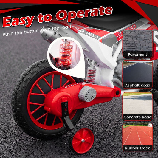 12V Kids Motorcycle with Training Wheels and Spring Suspension-Red