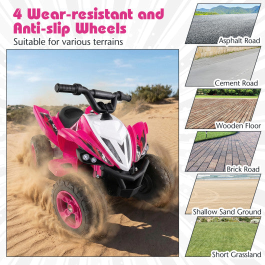 12V Kids Ride On ATV 4-Wheeler Quad with LED Lights and 7 mph Max Speed-Pink