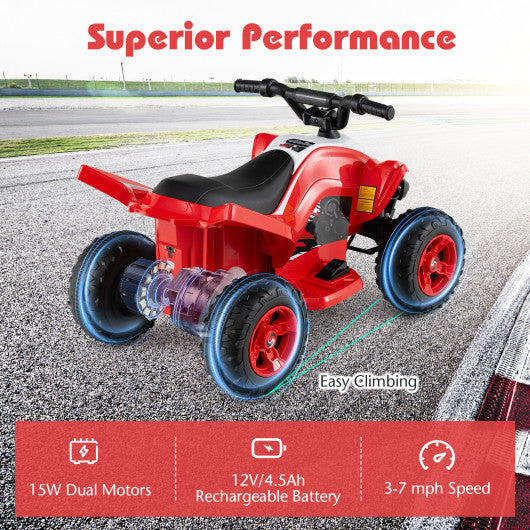 12V Kids Ride On ATV 4-Wheeler Quad with LED Lights and 7 mph Max Speed-Red