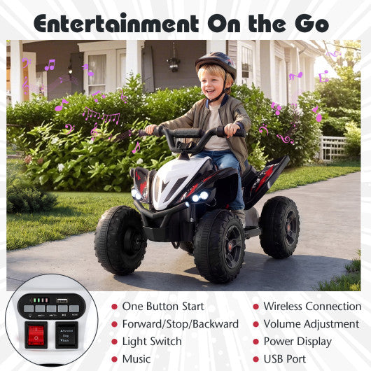 12V Kids Ride On ATV 4-Wheeler Quad with LED Lights and 7 mph Max Speed-Black