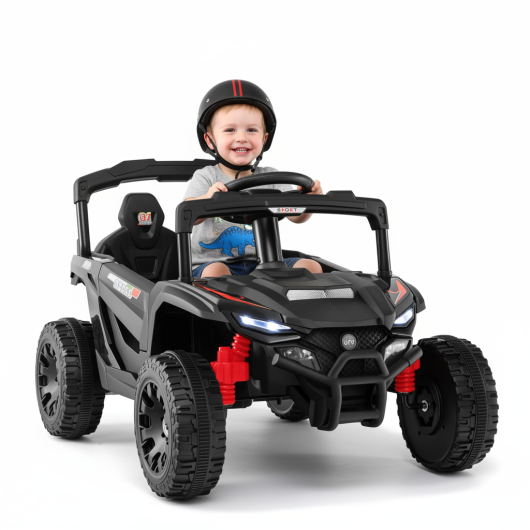 12V Kids Ride On Car UTV Electric Vehicle with LED Lights  Music and Horn-Black