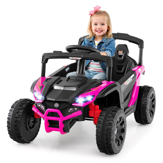 12V Kids Ride On Car UTV Electric Vehicle with LED Lights  Music and Horn-Hot Pink