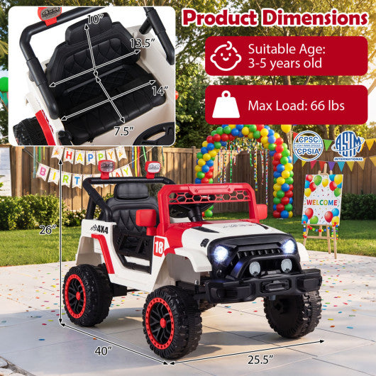 12V Kids Ride on Truck with Remote Control and 3 Speeds-Red