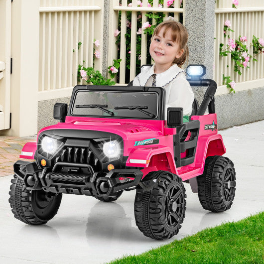 12V Kids Ride on Truck Car with Remote Control Threaded Wheels and 3 Speeds-Pink