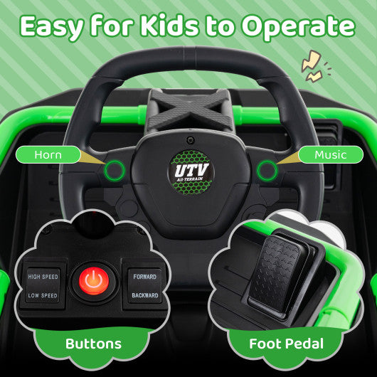 12V Ride on Car Electric UTV with Remote and Music for Big Kids-Green