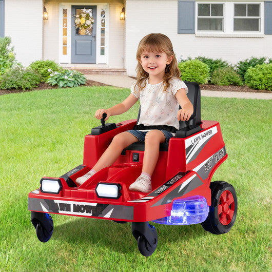 12V Ride on Lawn Mower for Kids with Dual Control Sticks and LED Lights-Red