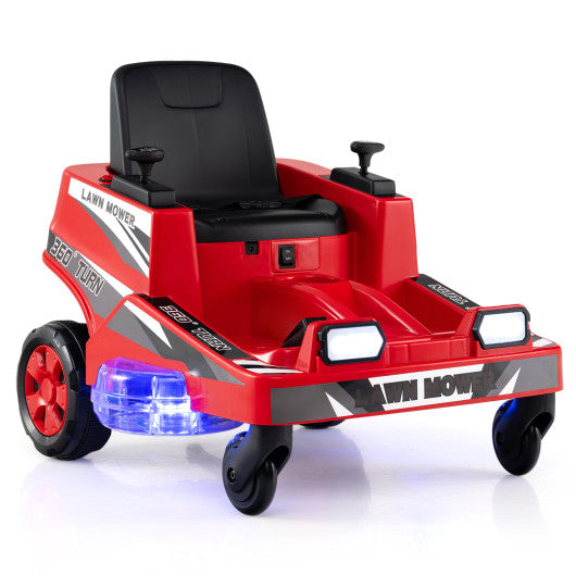 12V Ride on Lawn Mower for Kids with Dual Control Sticks and LED Lights-Red