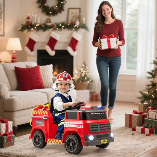 12V Ride on Fire Truck Powered Car with Water Gun and Interphone-Red