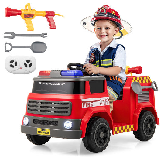 12V Ride on Fire Truck Powered Car with Water Gun and Interphone-Red