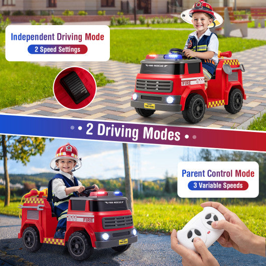12V Ride on Fire Truck Powered Car with Water Gun and Interphone-Red