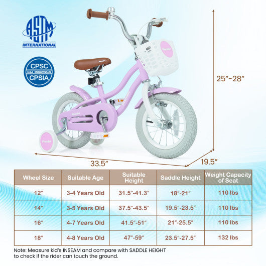 12/14/16/18/20 Inch Adjustable Kids Bike with 2 Brake System-12 Inch