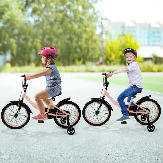 12/14/16/18 Inch Kids Bike Adjustable with Removable Training Wheels Pink for 3-8 Years Old-18 inches