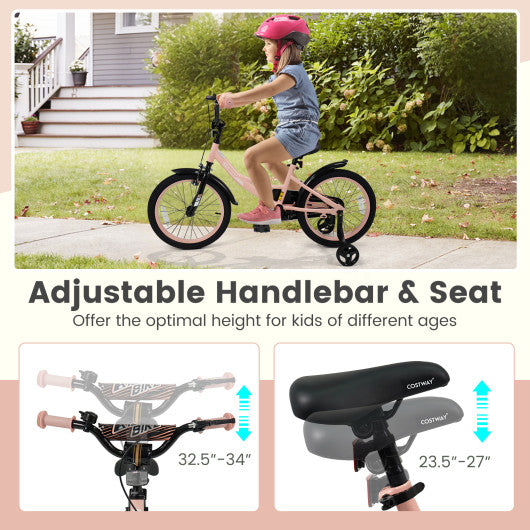 12/14/16/18 Inch Kids Bike Adjustable with Removable Training Wheels Pink for 3-8 Years Old-18 inches