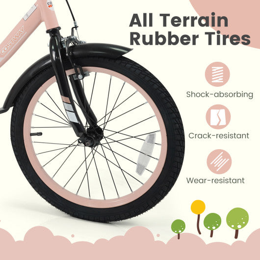 12/14/16/18 Inch Kids Bike Adjustable with Removable Training Wheels Pink for 3-8 Years Old-18 inches