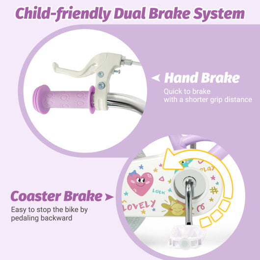 12/14/16/18 Inch Kids Bike Adjustable for 3-8 Years Old Children Purple - Stars & Moon-18 inches