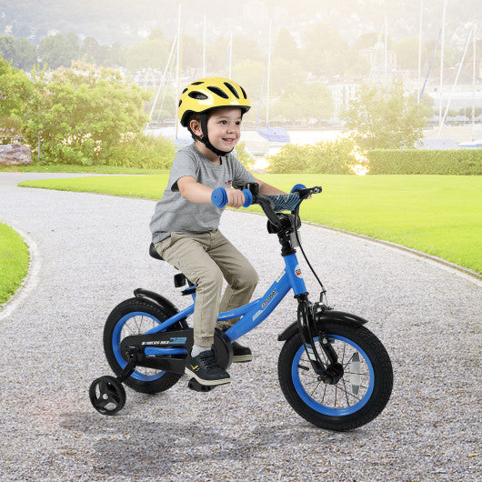 12/14/16/18 Inches Kids Bike with Removable Training Wheels and Adjustable Seatfor 3-8 Years Old Navy-12 inches