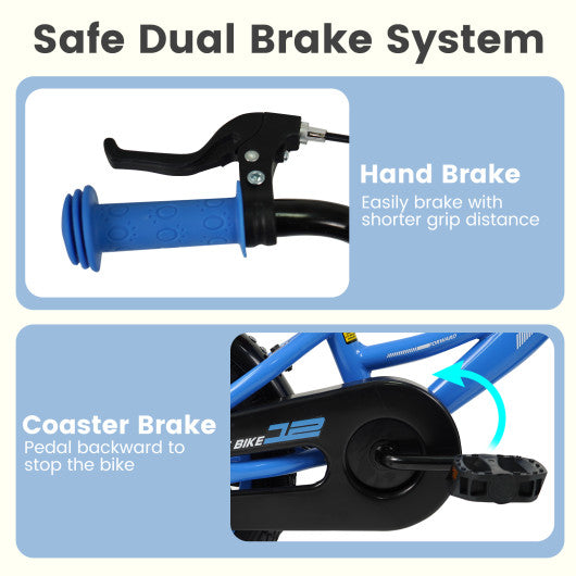 12/14/16/18 Inches Kids Bike with Removable Training Wheels and Adjustable Seatfor 3-8 Years Old Navy-12 inches